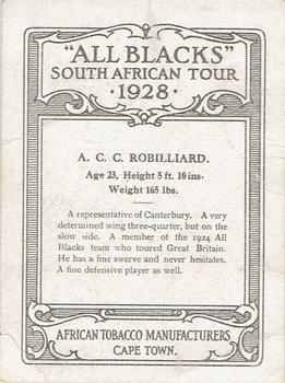 1928 African Tobacco Manufacturers All Blacks South African Tour #NNO Alan Robilliard Back